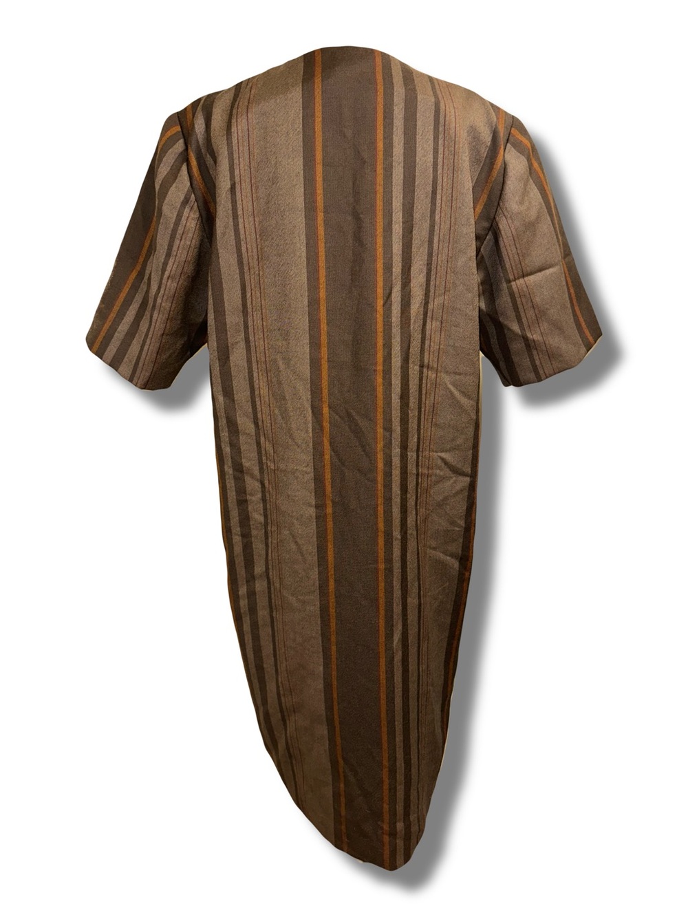 Vtg 70s Brown & Orange Vertical Striped Dress - Picture 5 of 8